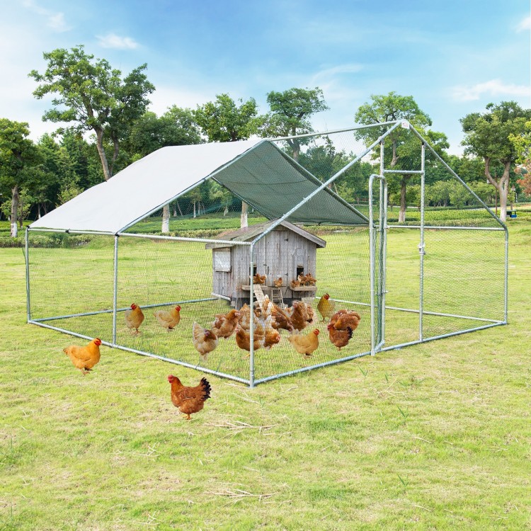 13 x 13 Feet Walk-in Chicken Coop with Waterproof Cover for Outdoor Backyard FarmCostway Gallery View 1 of 9