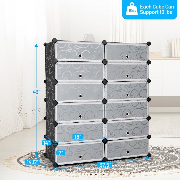 12-cube portable plastic shoe rack with transparent doors, waterproof and dust-proof, ideal for versatile home.