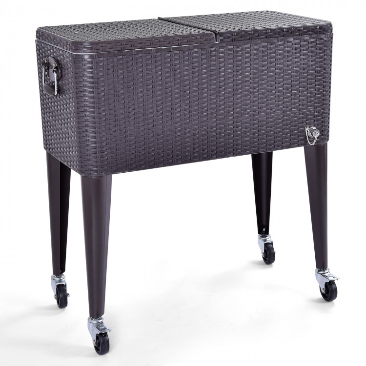 Rattan rolling cooler cart with a stylish design, dual lids, and four wheels for effortless mobility at outdoor.