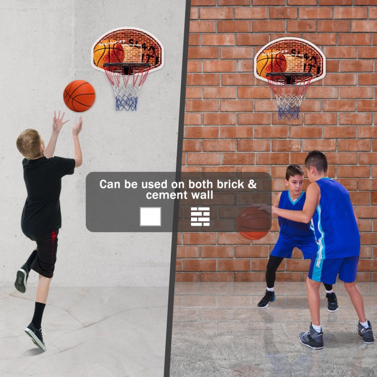Wall mounted basketball hoop with 29" polypropylene backboard and heavy-duty rim, suitable for indoor and outdoor play.