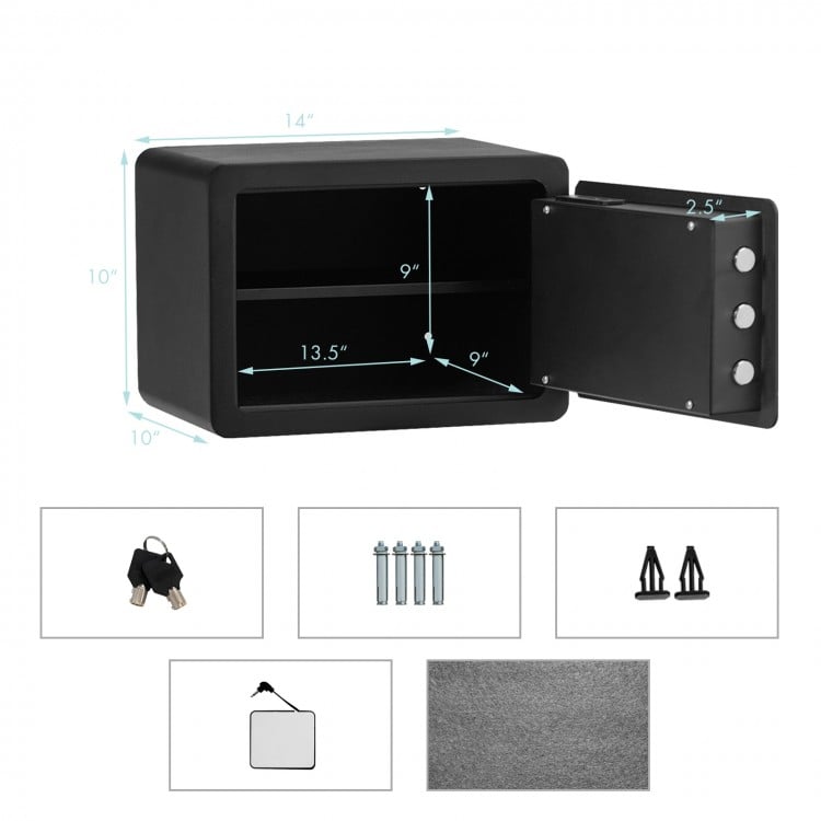 Compact 0.5 cubic feet security safe with durable steel construction, keypad, and inner LED light for valuables.