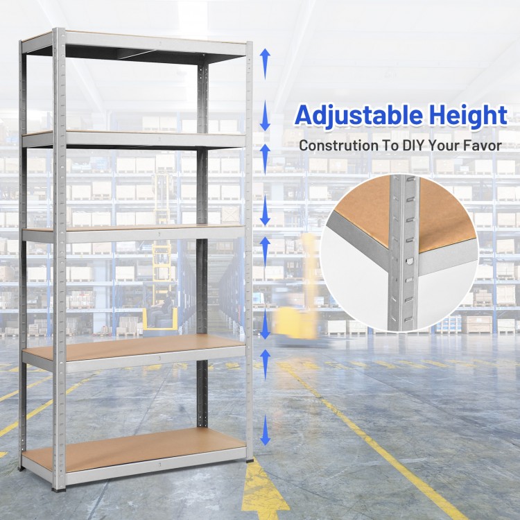 Adjustable 72-inch steel storage shelf with 5 levels, ideal for garage or utility room organization.