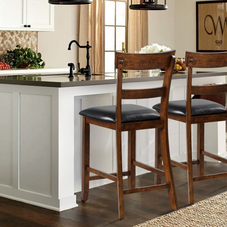 Counter height chair set featuring rubber wood legs and PVC leather seats, ideal for elegant kitchen decor.