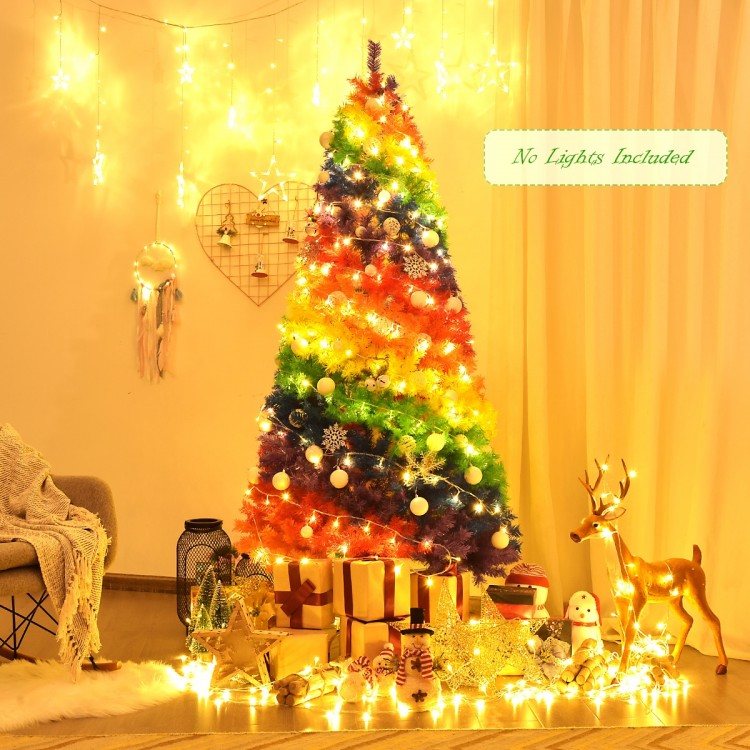 Colorful 7 feet artificial Christmas tree with 1213 PVC branch tips, ideal for festive indoor and outdoor decoration.