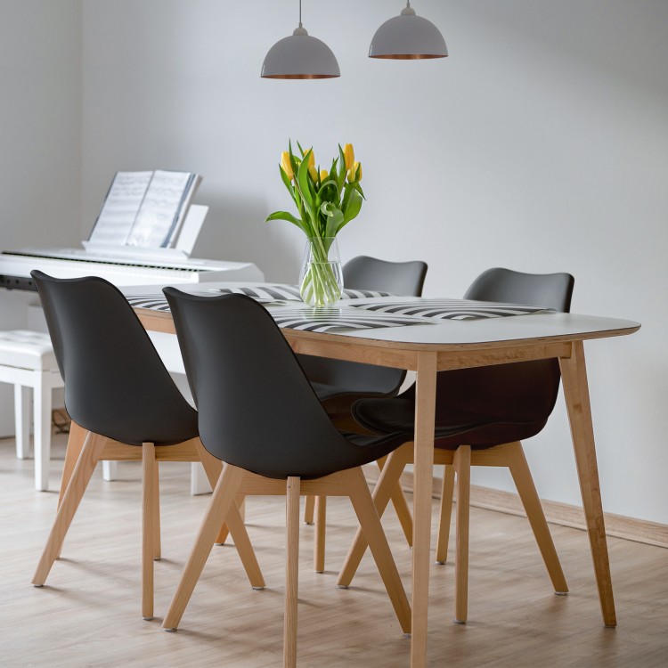Set of 4 black mid-century modern dining chairs with ergonomic backrest and sturdy beech wood legs, perfect for.