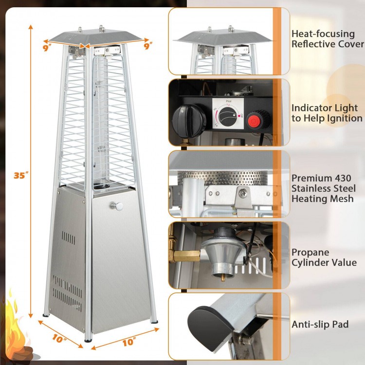 Close-up view of the control panel on a portable stainless steel tabletop patio heater, featuring ignition and.