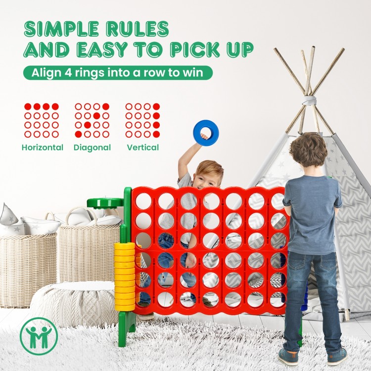 Giant 4-to-score game set in green with red rings, perfect for outdoor fun and skill development for kids and adults.