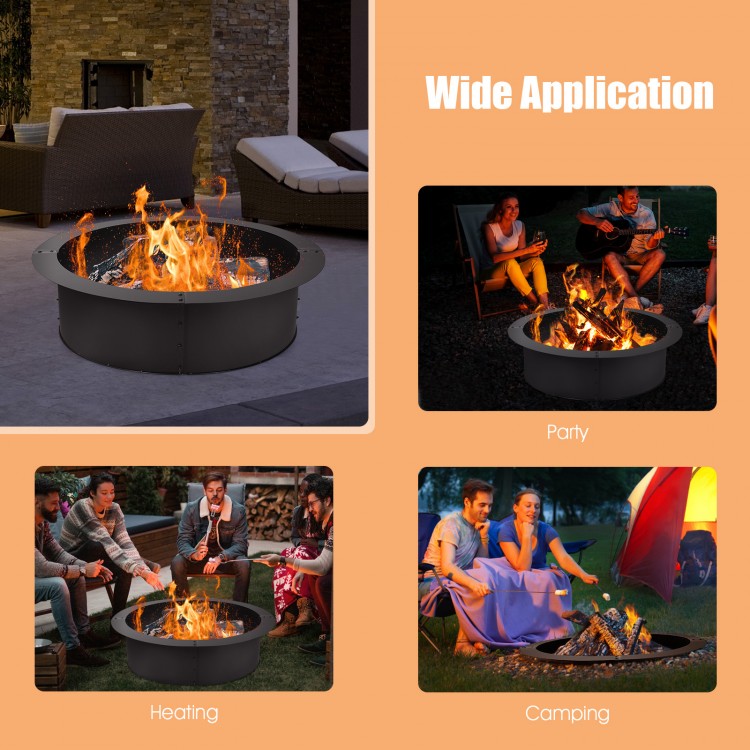 36-inch round steel fire pit ring with a powder-coat surface, ideal for outdoor use and DIY assembly.