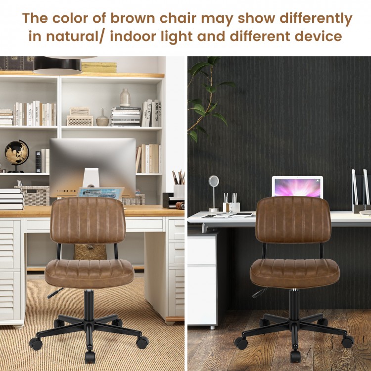 Brown PU leather adjustable office chair with backrest, showcasing minimalist design for study or office use.