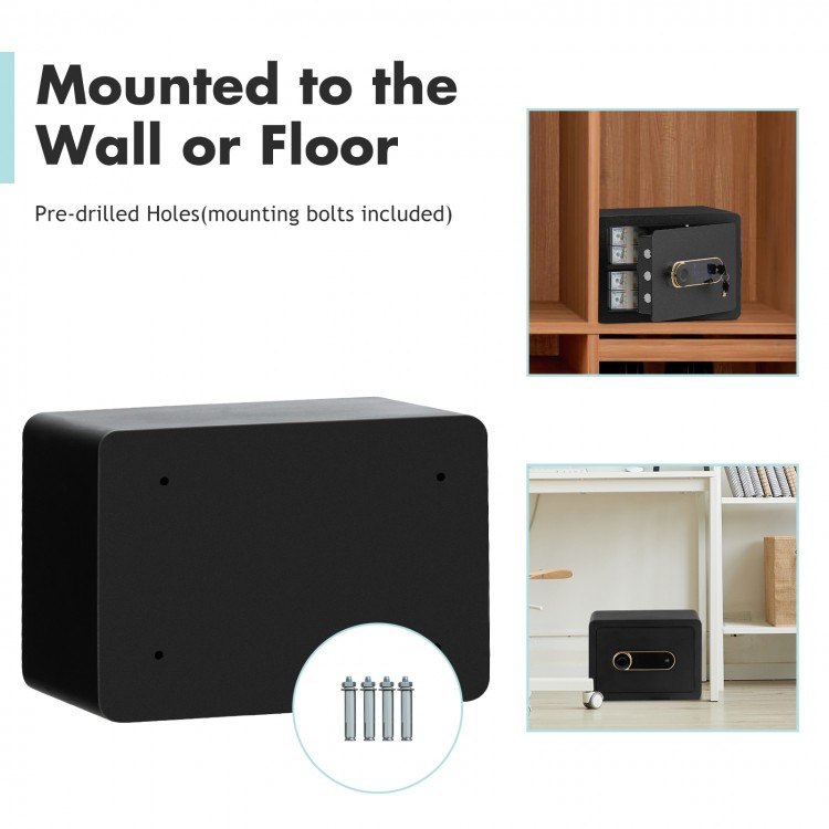 Compact black 0.5 cubic feet security safe lock box with keypad, designed for wall or floor mounting, ideal for.