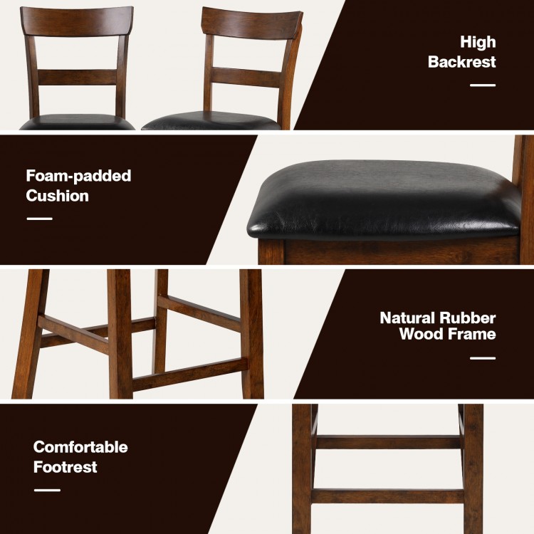 Counter height chair set featuring a foam-padded leather seat and natural rubber wood frame for lasting comfort and.
