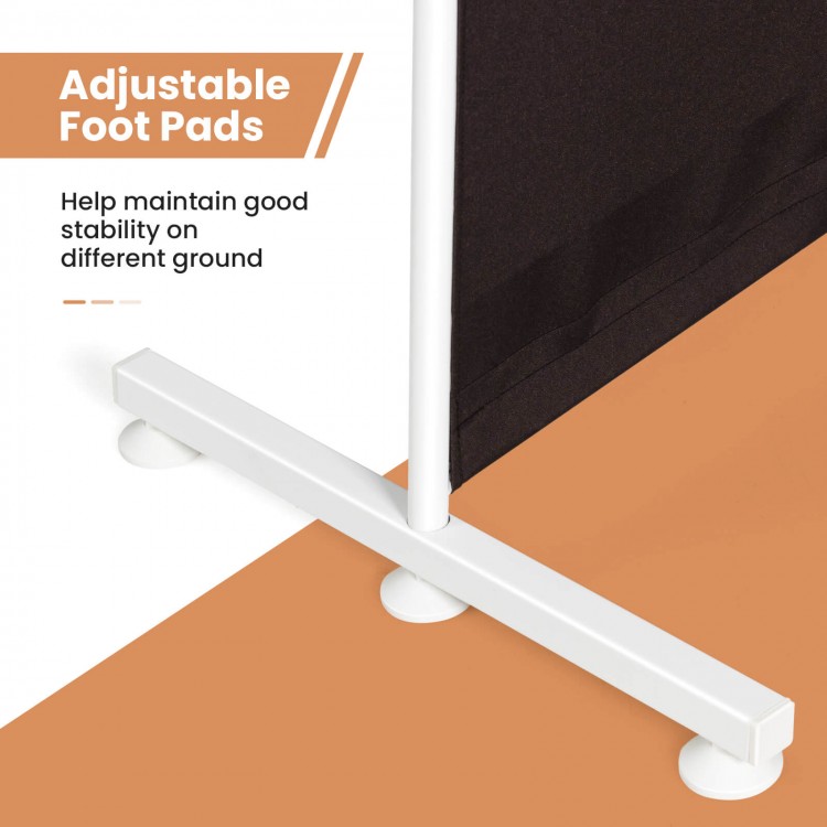 Adjustable foot pads of the 6-panel room divider enhance stability on various surfaces for improved privacy.