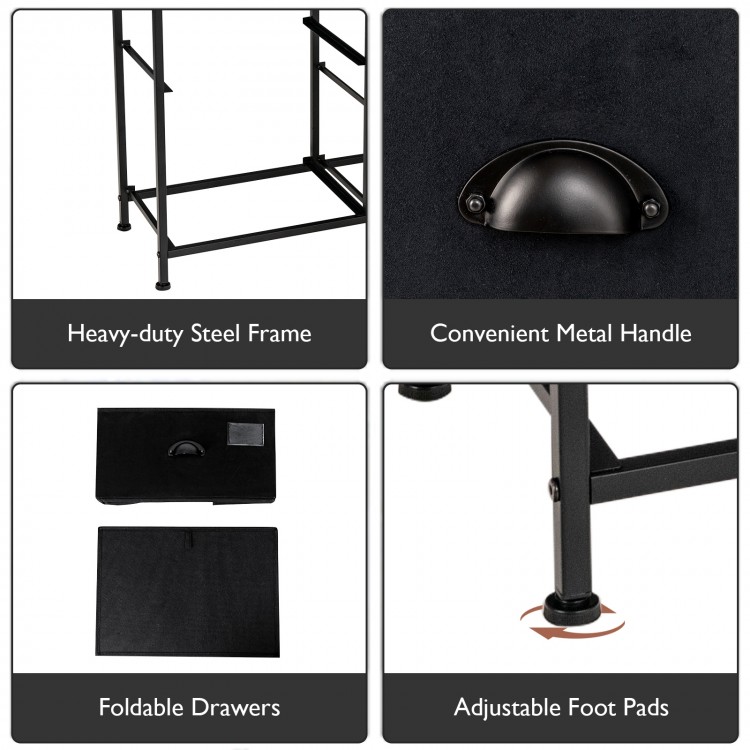 5-drawer storage dresser with heavy-duty steel frame, adjustable foot pads, and convenient metal handle for versatile.