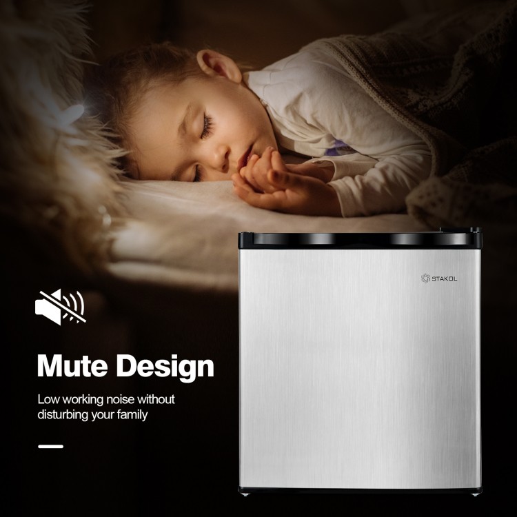 Compact 1.1 cu.ft. stainless steel mini upright freezer with adjustable temperature control, ideal for small spaces.