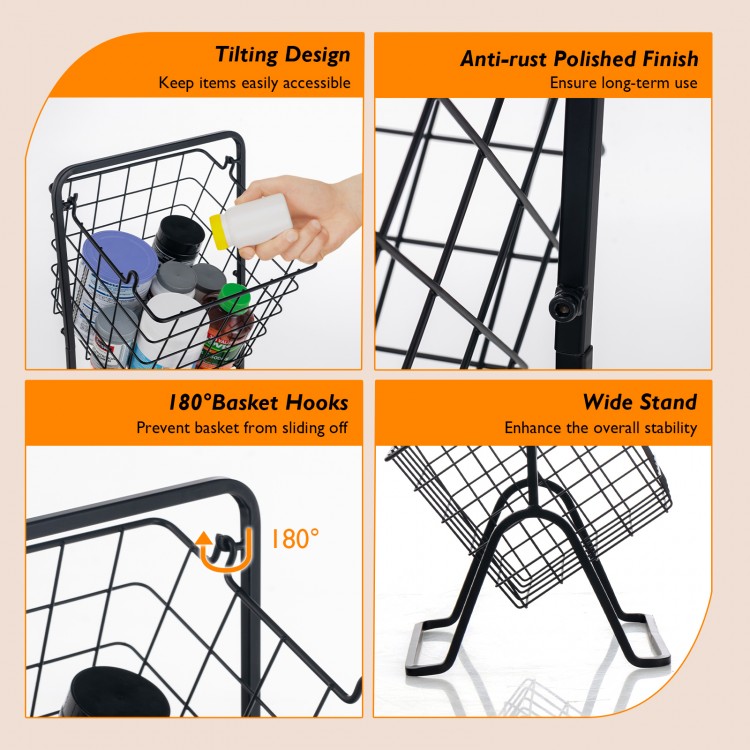 Detail of the 3-tier fruit basket stand showcasing the anti-rust polished finish for long-lasting quality.