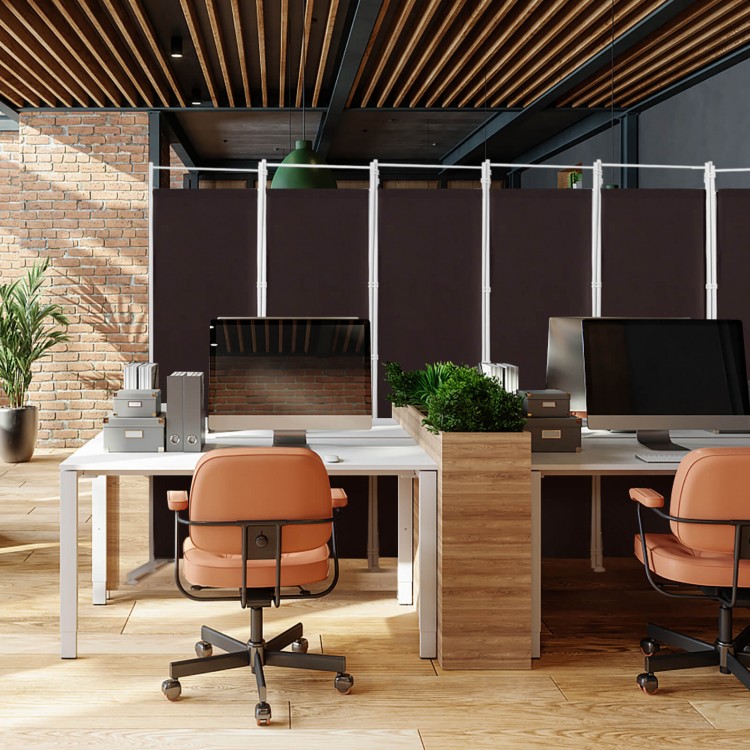 6-panel folding privacy screen in brown with durable polyester fabric and steel frame, ideal for creating private.
