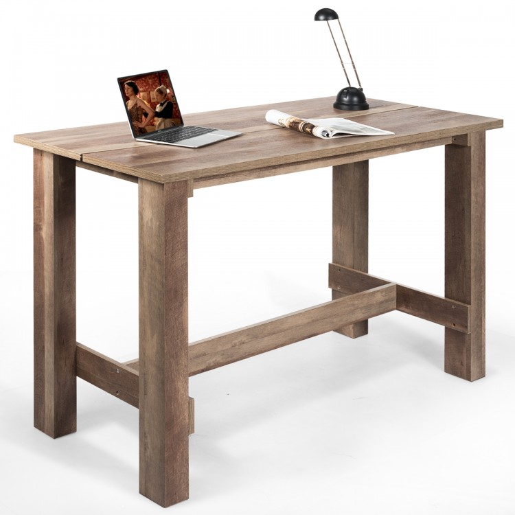 Counter height dining table with spacious wood grain desktop, solid construction, ideal for dining or home office use.