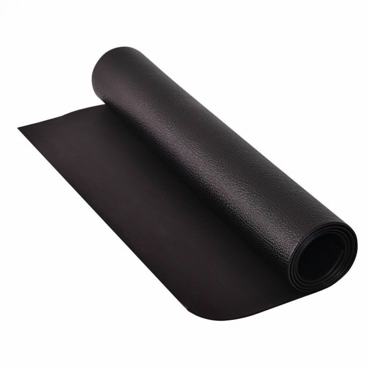 Rolled high density black PVC gym mat, 78 x 36 x 0.25 inches, designed to minimize vibrations and protect surfaces.