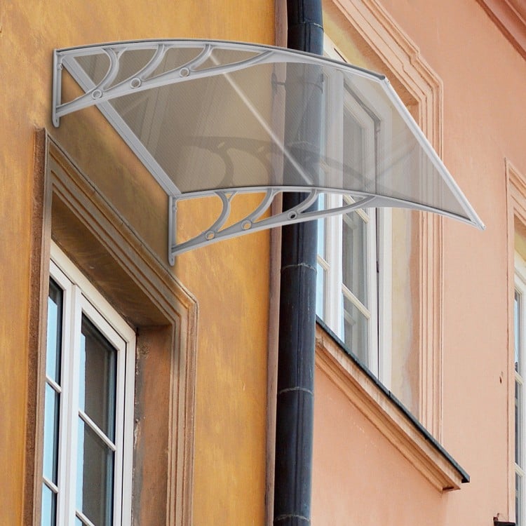 Gray 40" x 40" outdoor polycarbonate door window awning canopy, providing sun and rain protection for residential or.