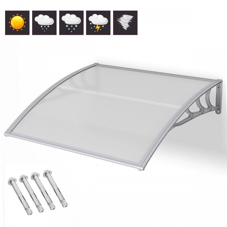 Gray 40" x 40" outdoor polycarbonate window canopy awning, designed for weather protection and enhancing your home's.