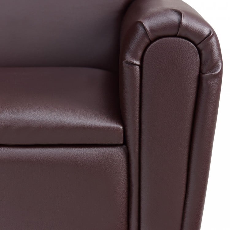 Close-up of the brown armrest of a Kids Sofa Armrest Chair with storage function, designed for comfort and easy.