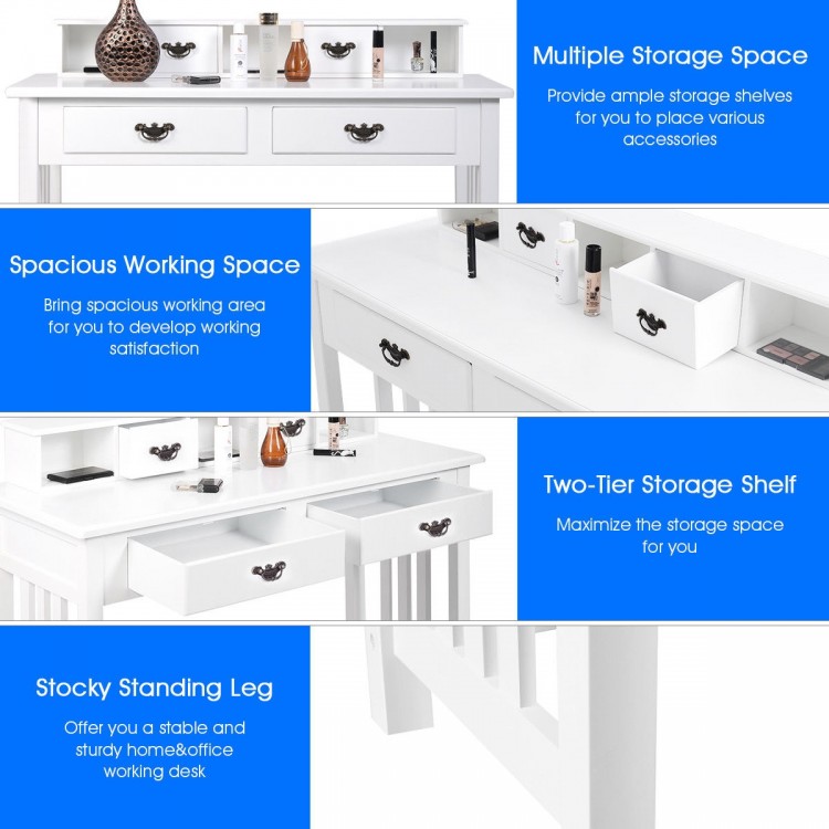 Home Office Writing Mission Computer Desk with 4 drawers and floating organizer for efficient workspace organization.