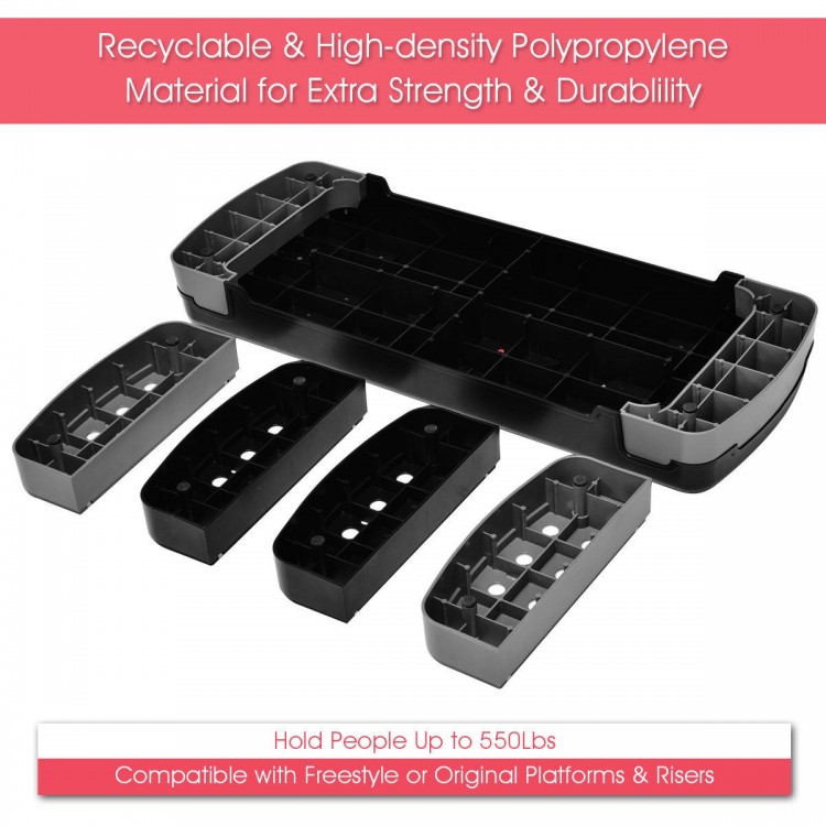 Adjustable 32-inch fitness aerobic step with risers, made of durable polypropylene, supports up to 550 lbs for.