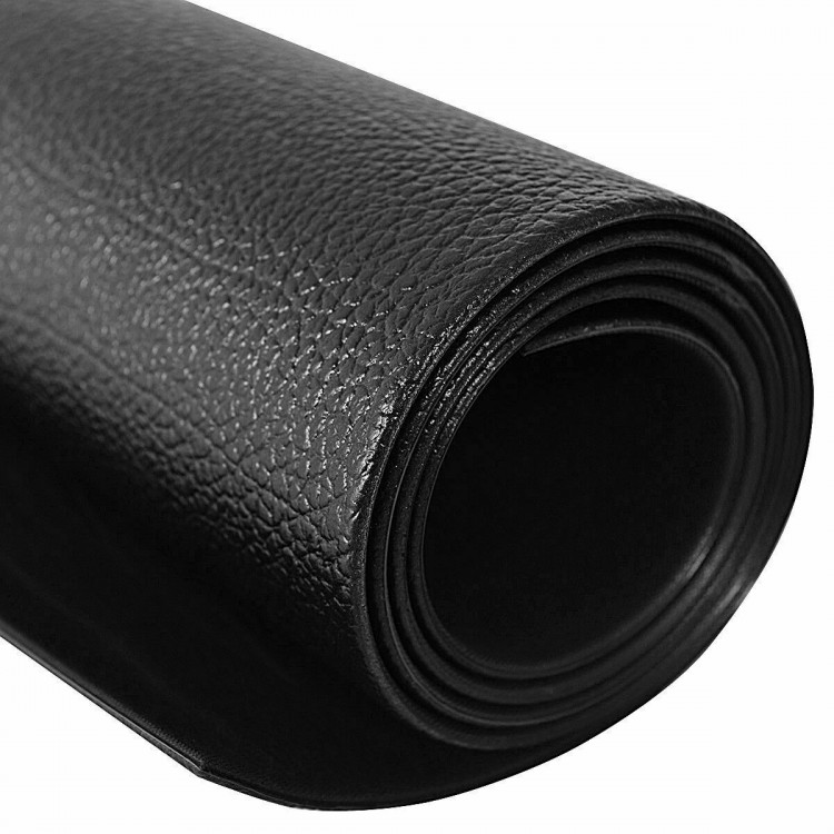 Thick black PVC equipment mat, 78 x 36 x 0.25 inches, ideal for gym use, reduces vibrations and protects surfaces.