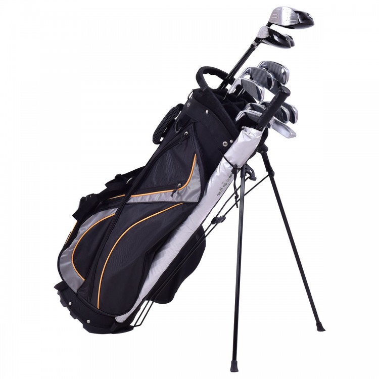 Golf stand bag with 7 way divider, adjustable straps, and multiple pockets for storage, ideal for carrying on the.