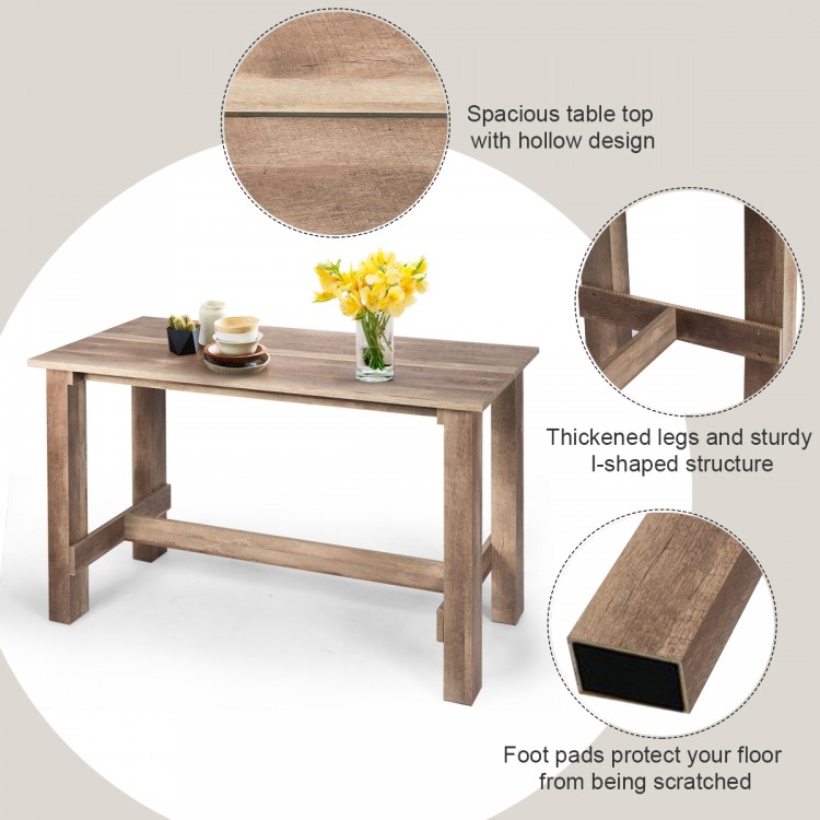 Counter height dining table with spacious wood grain top, thick legs, and foot pads for floor protection, ideal for.