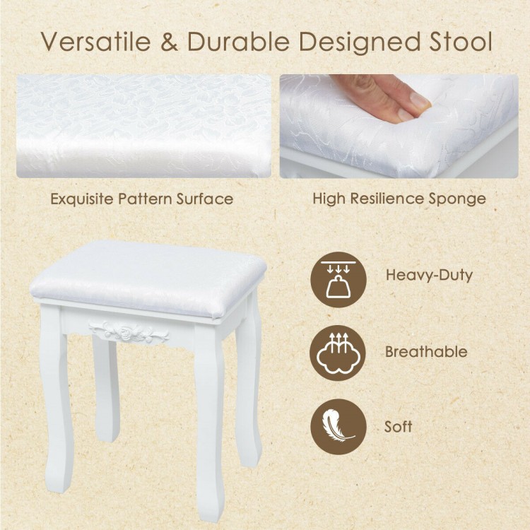 Cushioned stool with exquisite pattern surface for the Oval Mirror Vanity Set, providing comfort and style for makeup.