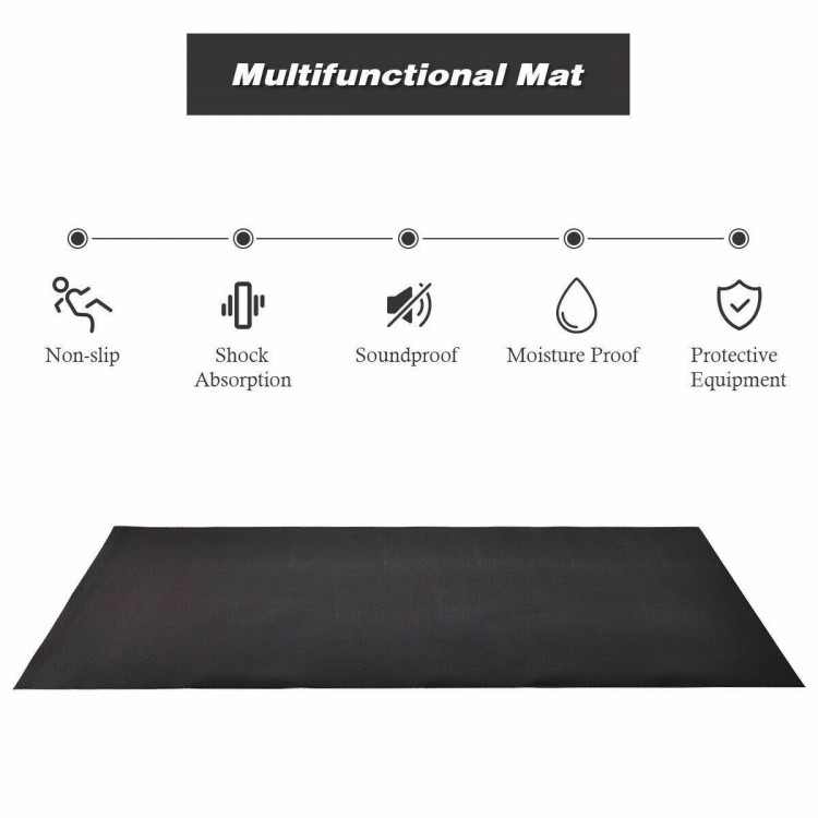 Thick black PVC multifunctional mat, 78 x 36 x 0.25 inches, ideal for gym equipment to reduce vibrations and protect.
