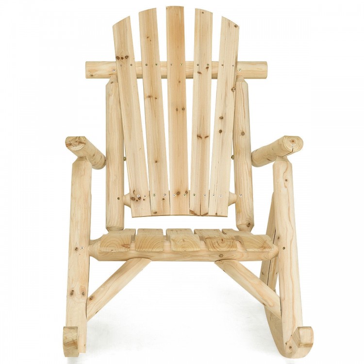 Wood single porch rocker lounge patio rocking chair made of pine and fir, featuring ergonomic backrest for comfort.