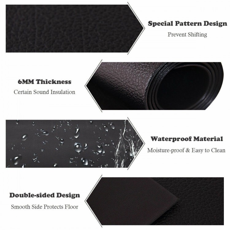 Thick black PVC equipment mat, 78 x 36 x 0.25 inches, waterproof and double-sided for gym use, protects floors from.
