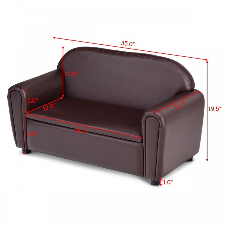 Kids sofa armrest chair in brown with storage function, perfect for 1-2 kids, ideal for reading or relaxing.