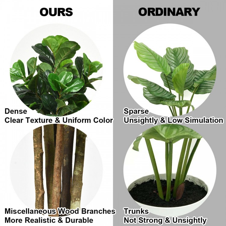 6-feet artificial fiddle leaf fig tree with realistic leaves and natural trunks, perfect for indoor or outdoor.