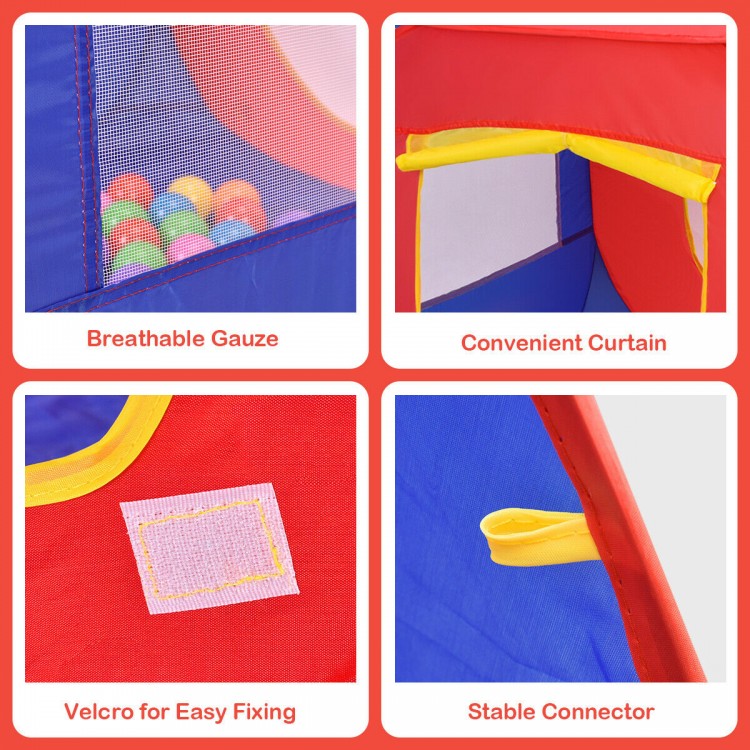 Close-up of the Portable Kid Play House Toy Tent showing breathable gauze and convenient curtain for imaginative play.