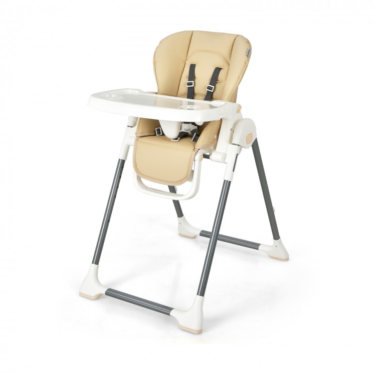 Foldable Baby High Chair with Double Removable Trays and Book Holder-BeigeCostway Gallery View 1 of 11