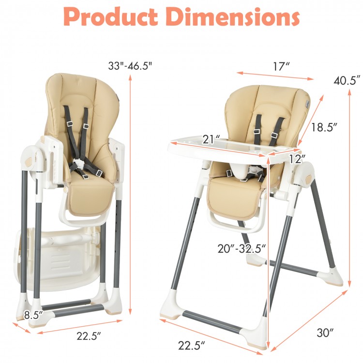 Foldable Baby High Chair with Double Removable Trays and Book Holder-BeigeCostway Gallery View 4 of 11