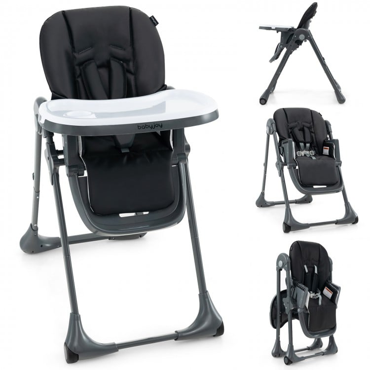 3-in-1 convertible baby high chair in black with adjustable height, backrest, and footrest for versatile use.