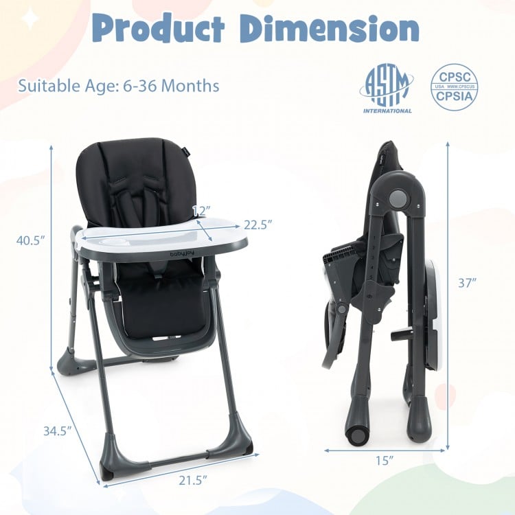 3-in-1 convertible baby high chair in black with adjustable heights, removable seat, and easy folding design for.
