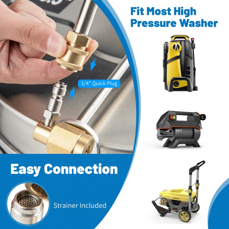 Stainless steel pressure washer surface cleaner with 16.5-inch coverage, compatible with most pressure washers.
