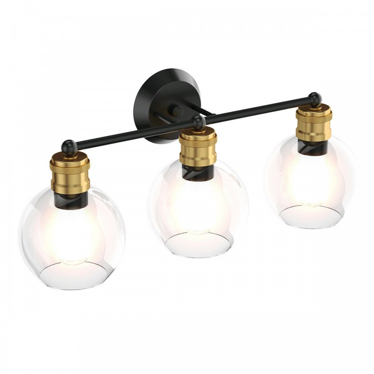 Modern 3-light bubbled glass vanity light with black and gold finishes, ideal for bathroom or vanity decor.