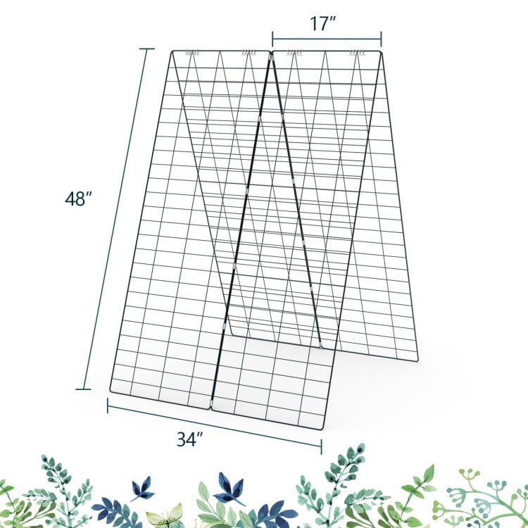 A-frame garden trellis made of rust-resistant steel, 48" tall, ideal for climbing plants and easy to install outdoors.