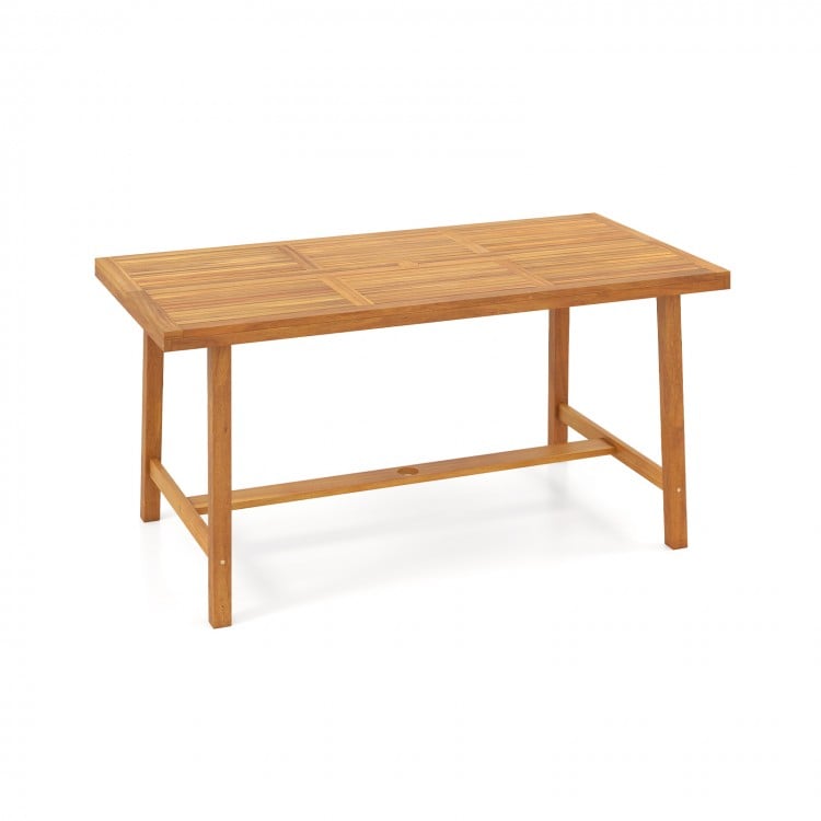 Acacia wood dining table for 6 people, featuring a slatted tabletop and 1.97" umbrella hole, perfect for outdoor dining.