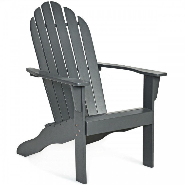 Gray acacia wood Adirondack chair with ergonomic design, perfect for outdoor patio relaxation and durable for all.