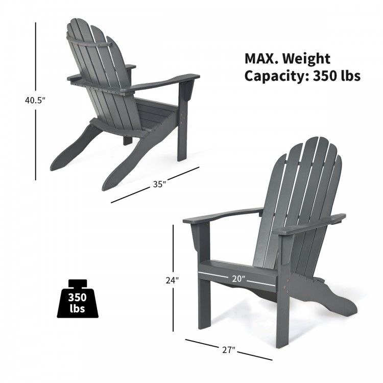 Gray acacia wood outdoor Adirondack chair with ergonomic design, featuring a 350 lbs weight capacity for patio.