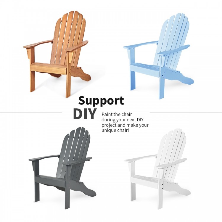 Gray acacia wood Adirondack chair showcasing a smooth surface and classic slat design, ideal for indoor and outdoor use.