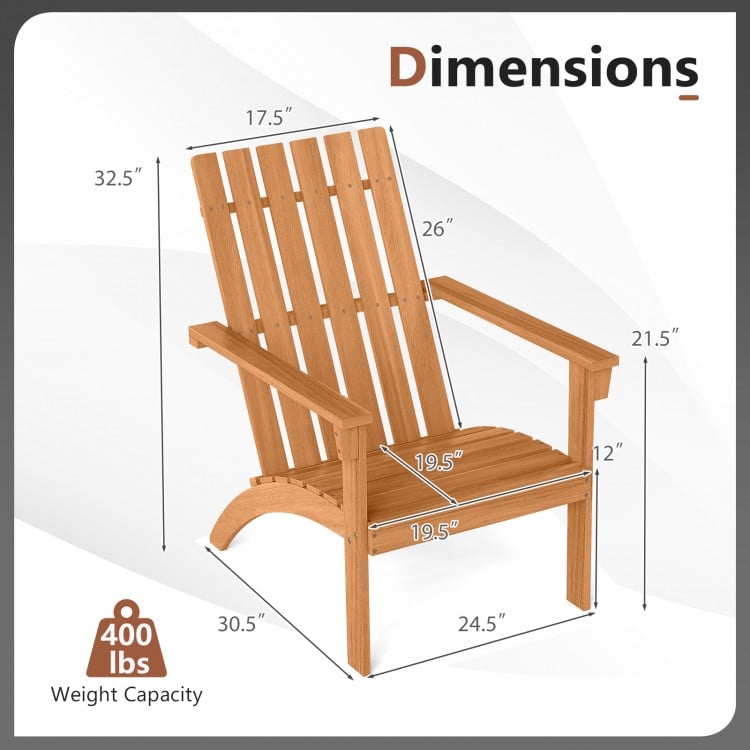 Acacia wood patio Adirondack chair dimensions with inclined seat, high backrest, and 400 lbs weight capacity for.