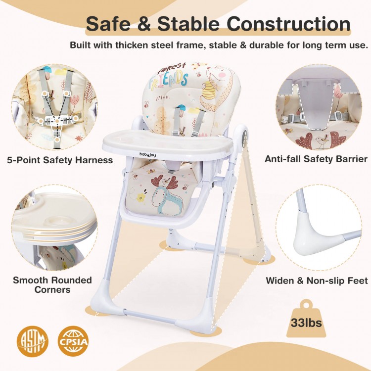 Baby High Chair Folding Feeding Chair with Multiple Recline and Height Positions-BeigeCostway Gallery View 5 of 10
